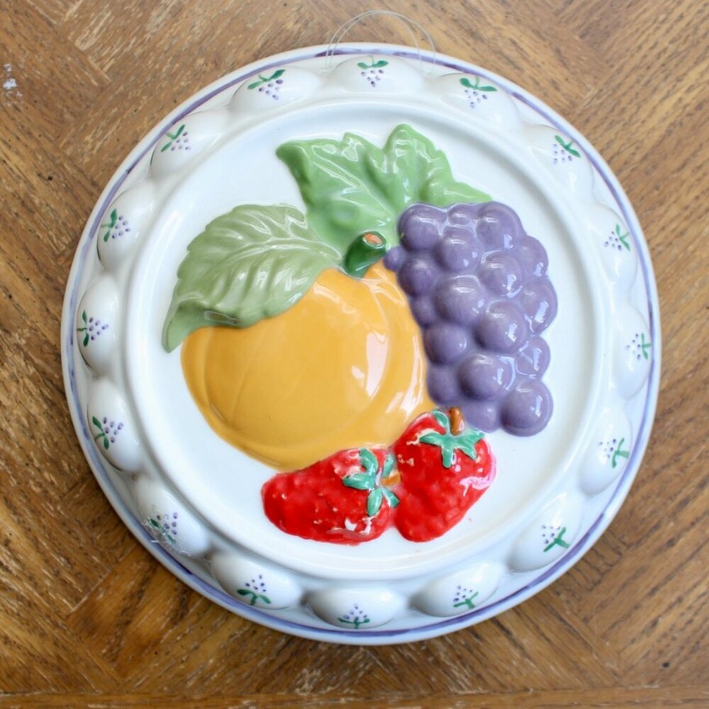 Vintage 80's Ceramic Fruit Floral Cake/Jello Mold Decorative Wall Hanging